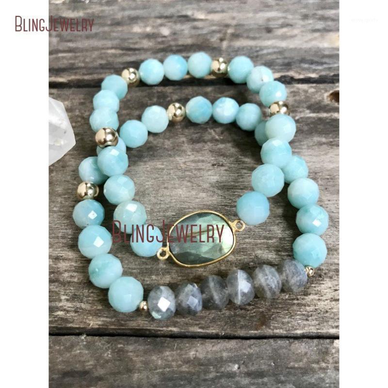 

Charm Bracelets Faceted Amazonite Beads Bracelet Set Labradorite Connector Stretch Healing BM160761