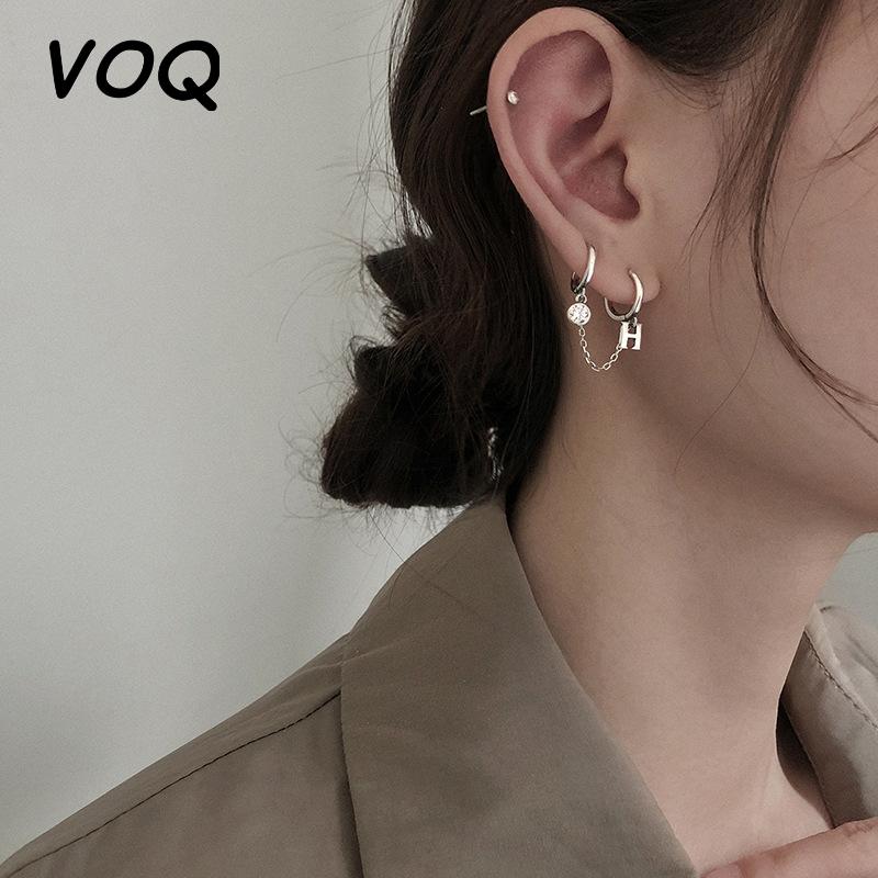 

Dangle & Chandelier VOQ 925 Sterling Silver One-piece Double Pierced Earrings Inlaid Zircon Circle Letter Drop For Women Fashion Jewelry