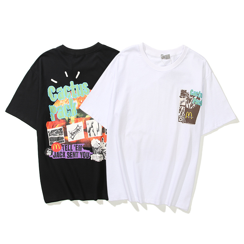 

Travis Scott T Shirt Cactus Jack Hamburger Fries Doll Printed Short Sleeve T-shirt Casual Oversize Tops For Men and Women Design Couples Tee, White;black