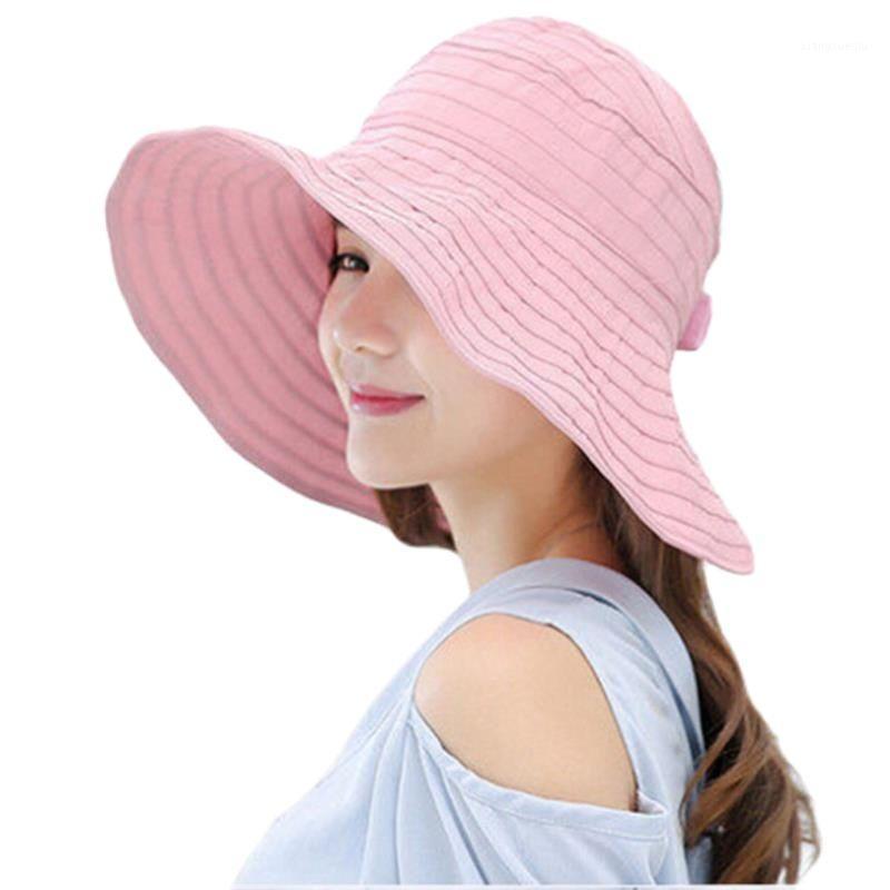 

Summer Women Wide Brim Sun Visor Ladies Fashion Cotton Hats UV-protection Breathable Roll Up Adjustable Adult Caps, Blue;gray