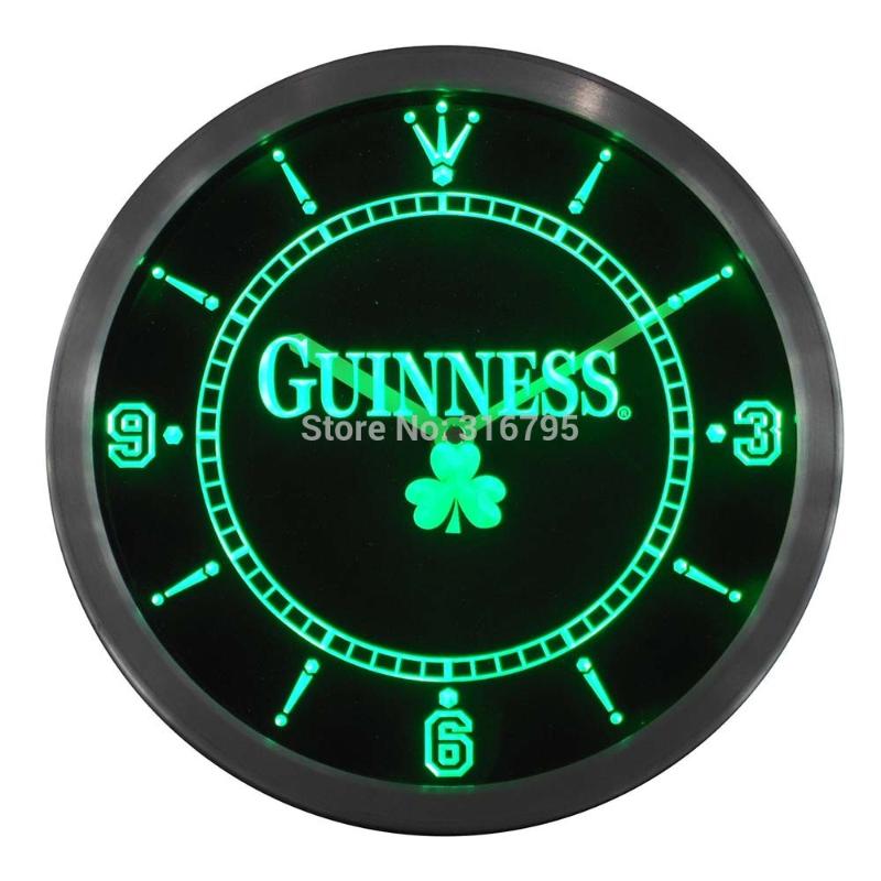 

Wall Clocks Nc0103 Guinness Beer Shamrock Bar Neon Sign LED Clock