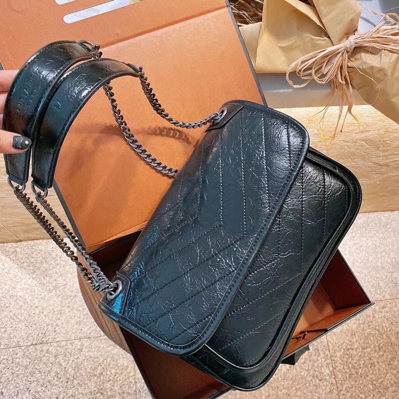 

oil wax folds cowhide niki black baby shoulder crossbody bags chain flap purse sunset designer tote handbags women messenger shopping bag cl