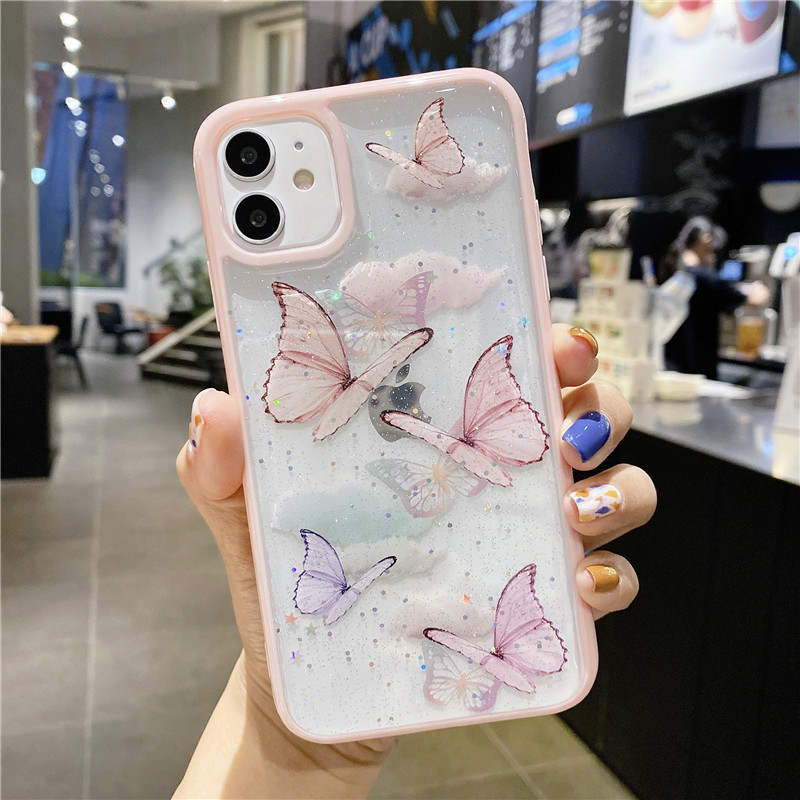 

Gorgeous Clear Glitter Butterfly Soft Shockproof Phone Case For iphone 13 12 Mini 11 Pro Max XS Max XR X 6s 7 8 Plus SE Cute Shell, Green