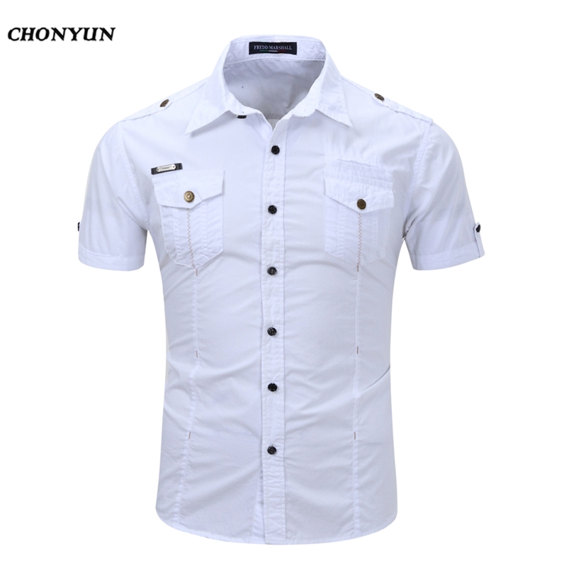 

Spring Brand Men's Shirt Business Slim Fit Short Sleeve Casual Shirts Solid Quick-Dry Breathable Male Clothing EUR Size 3XL 210708, Khaki