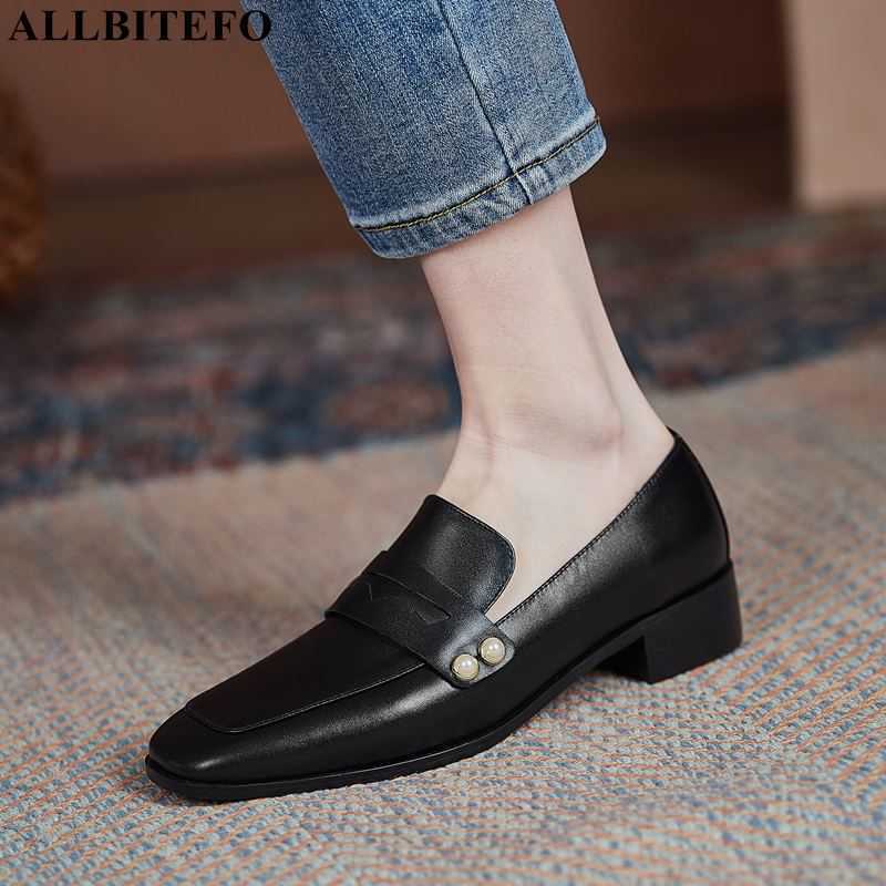 

ALLBITEFO thick heel genuine leather square toe party women shoes women high heels shoes high quality autumn high heel shoes 210611, As picture