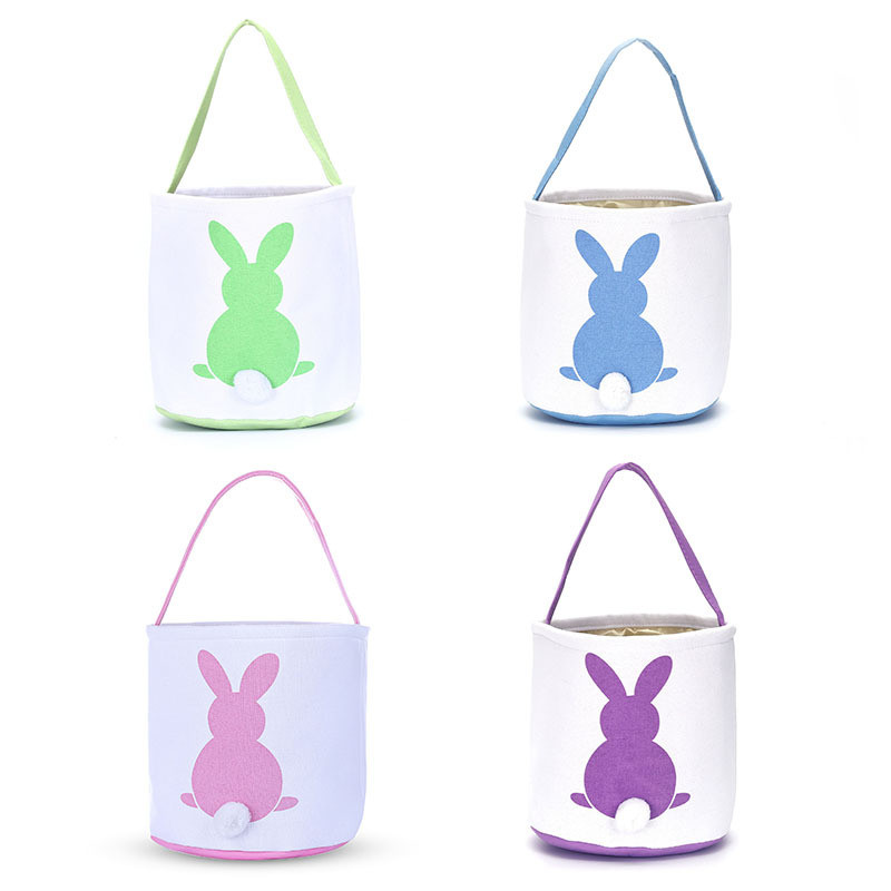 Panier à oreilles de lapin, seau festif de pâques en toile, sac à œufs coloré avec boule en peluche, cadeau de Festival pour enfants, nouvelle co