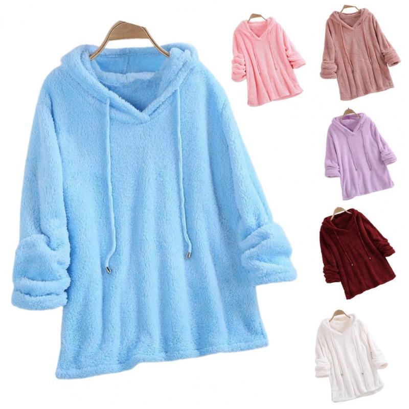 

Women's Hoodies & Sweatshirts Autumn Fashion Women Hoodie Solid Color Plush Fuzzy Comfortable Winter Warm For Daily Wear Female Streetwear, Black