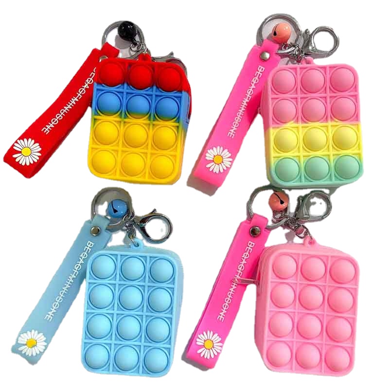 

Fidget Toys Silicone Squeeze Keychain Wallet Simple Dimple Push Bubble Press Pop Antistress Mini Coin Purse Cartoon Bag Lanyard for Keys Children Girl Lady