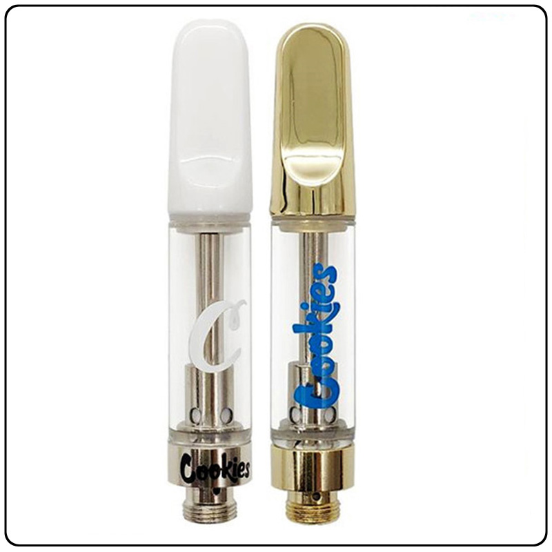 

Gold White Cookies Atomizers 0.8ml 1.0ml Ceramic Vape Carts 510 Thread Clear Empty Glass Tank Cartridges