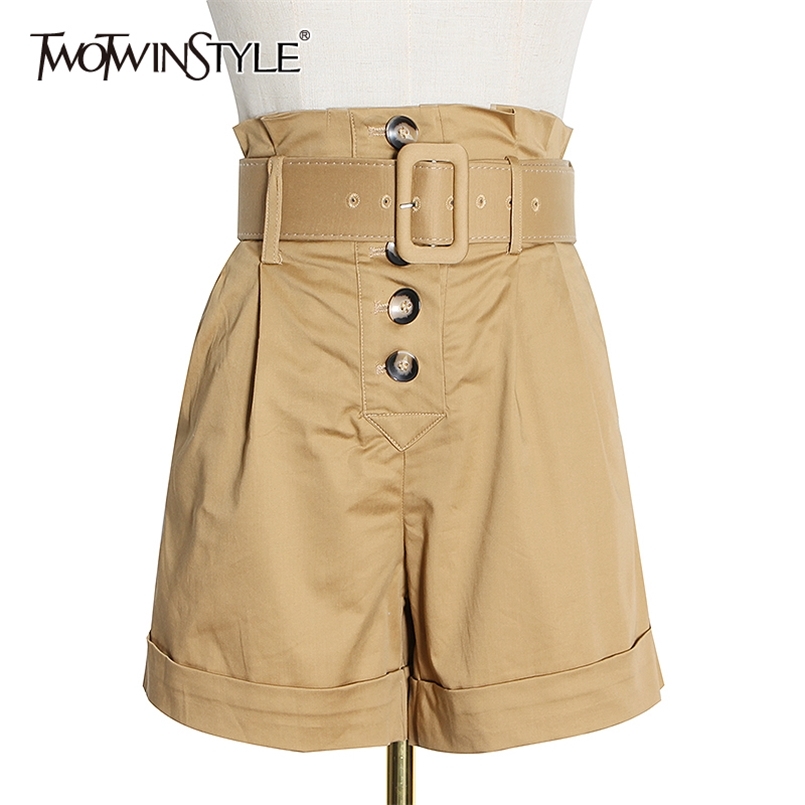 

Casual Loose Women Shorts High Waist With Sashes vintage Short Pants For Female Fashion Summer Clothes 210521, Khaki