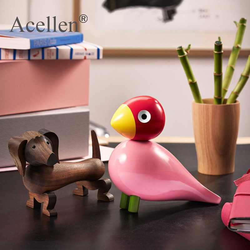 

Handmade Bird Figurines Ornaments Colorful Painted Sculpture Animal Home Decoration Nordic Wood Carving Puppet Wooden Denmark Q0525
