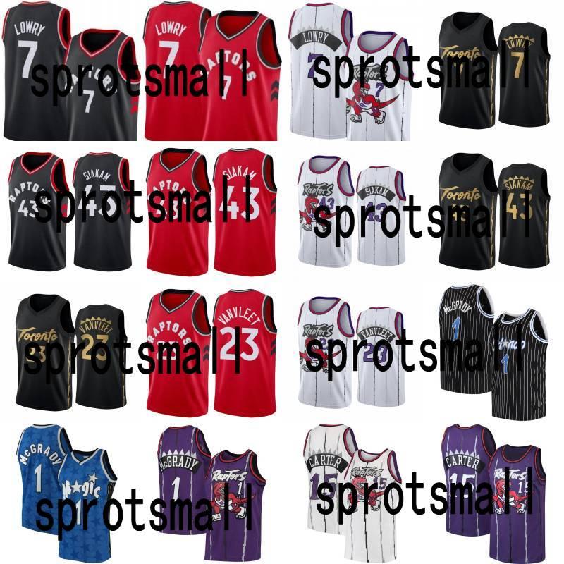 

Kyle 7 Lowry Fred 23 VanVleet Pascal 43 Siakam Basketball Jersey Tracy 1 McGrady Vince 15 Carter Retro Shirt, Black;red