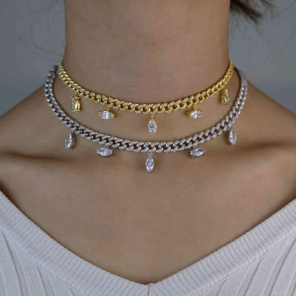 

Ice Out Hip Hop Bling Gold Silver Color Charm Jewelry Heart Arrow Cz Dainty Choker Necklace For Women 2021 X0509