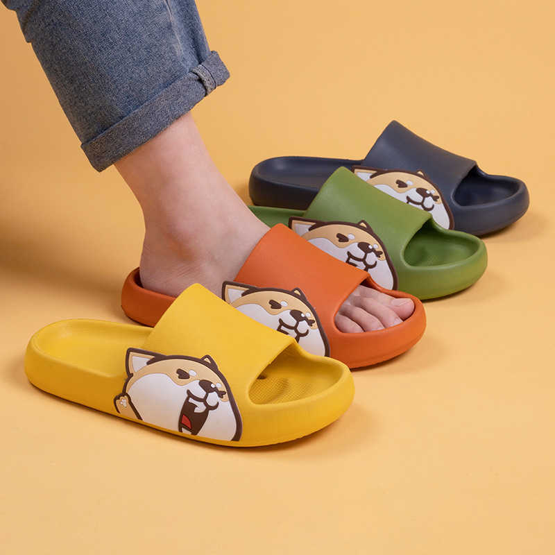 

Shiba Inu Pattern Slippers Female Indoor Fashion Cartoon Sandals and Slippers Household Bathroom Leaking Platform Sandals Male H0827, Beige