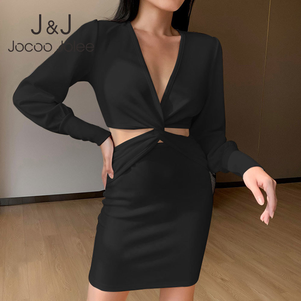

Sexy Deep V Neck Long Sleeve Women Dress High Waist Elegant Evening Party Ladies Bodycon Bandage Mini Dress Clothing Spring 210518, As photo