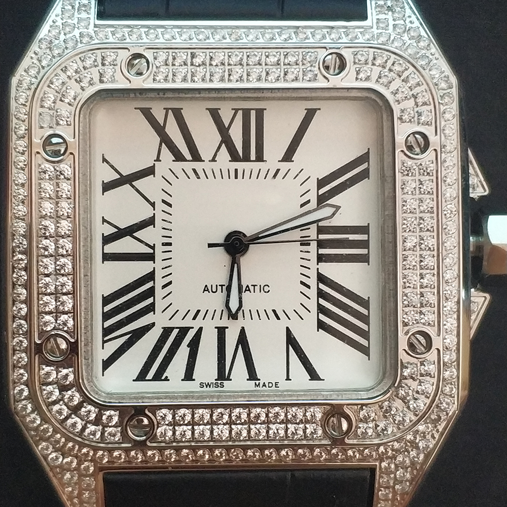 

Iced out mens watches mechanical automatic movement wristwatch leather strap origianl clasp diamond case watch lifestyle waterproof montre de luxe, Sivler black