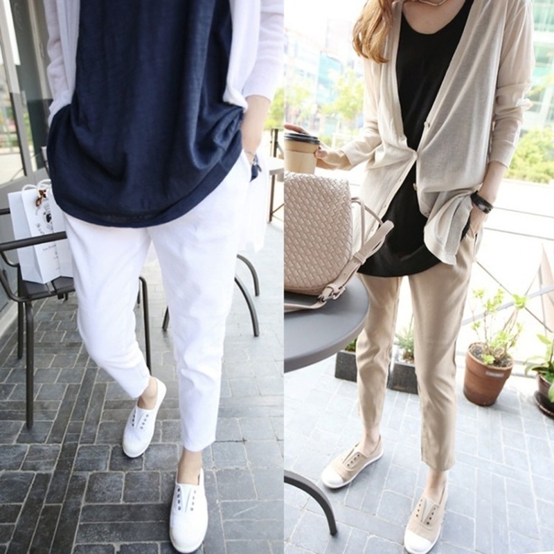 

Summer Fashion White Cotton Linen Harem Pants for Women Casual High Waist Ankle-length Loose Trousers Female Streetwear 210603, Apricot
