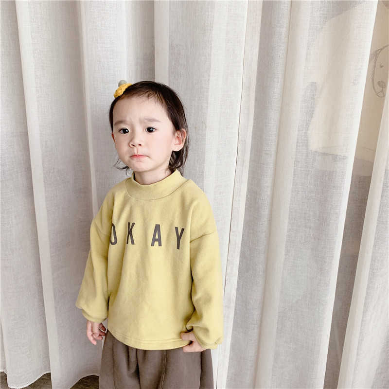 

Letter printed sweaters for boys and girls autumn winter children fleece thickenlong sleeve Tops 210615, Avocado green