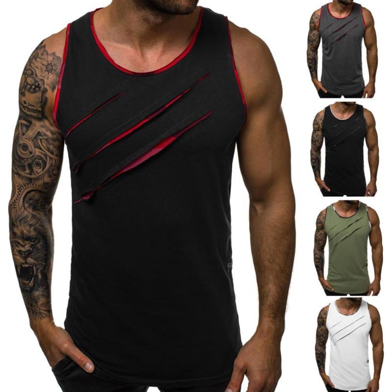 

Men' Tank Tops Men Summer Stylish Fashion Solid Color Sleeveless Ripped Slim Vest Fitness Bottoming Top Bodybuilding Sport, White;black
