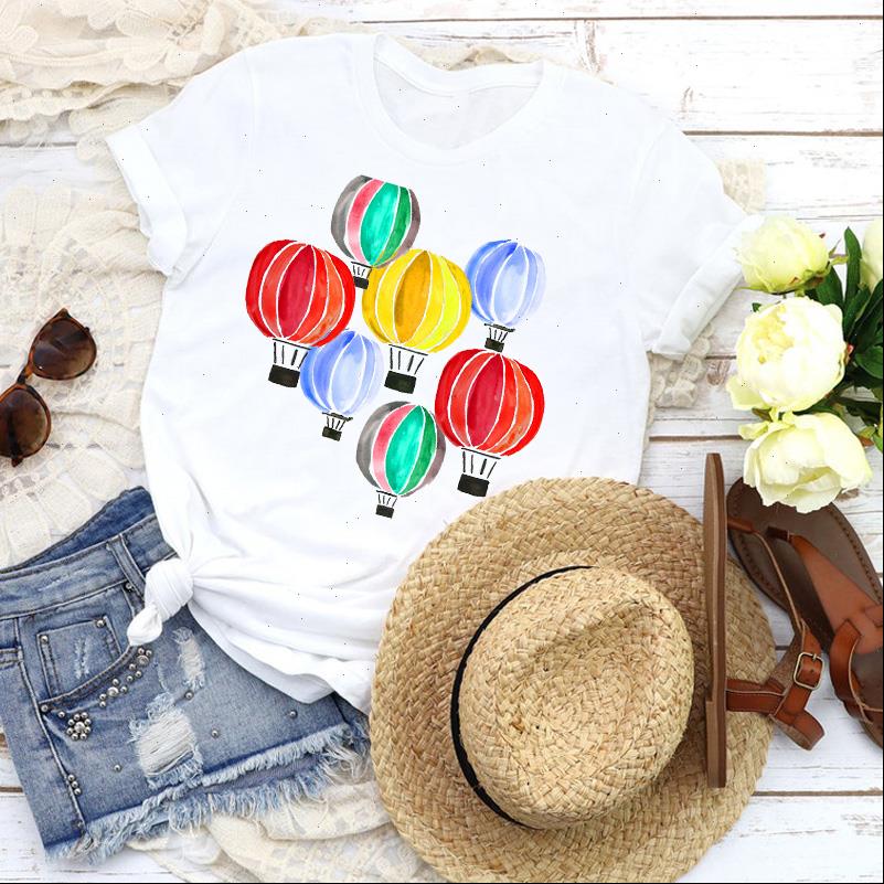 

women graphic t shirts balloon cartoon travel holiday short sleeve 90s tees print shirt clothing female womens, White