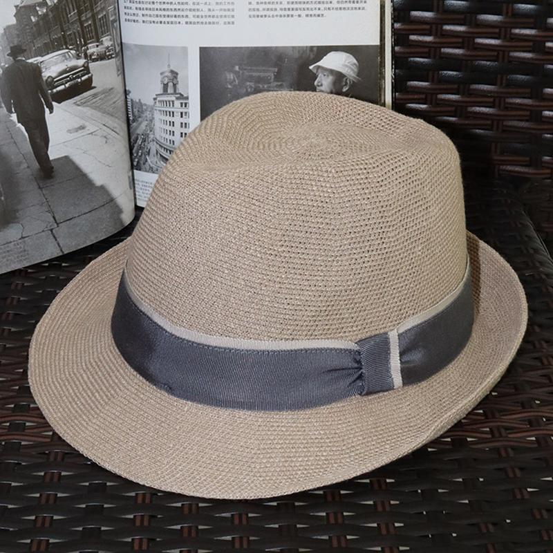

Berets 100% Linen Retro Jazz Hat Men Top Straw Fedora Hats Women's Summer Sun For Party Bowler Gentleman Panama LM27, Khaki