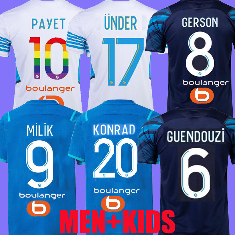 

21 22 Marseille Soccer jerseys GERSON Cengiz Ünder Olympique milik maillot de foot om 2021 Camiseta RONGIER PAYET KONRAD GUENDOUZI KAMARA MEN KIDS football shirt tops, Men away 1