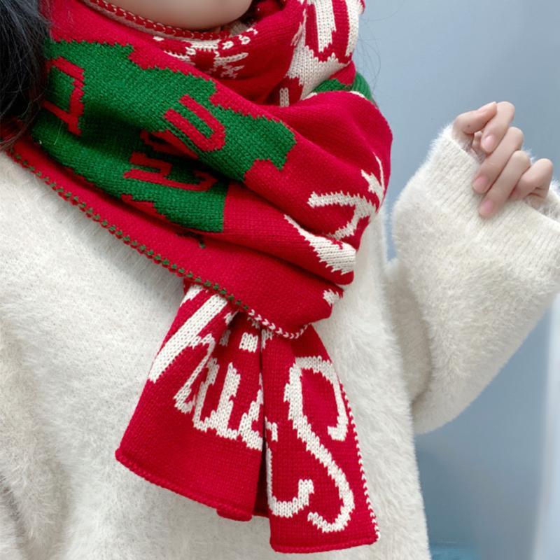 

Scarves Autumn Winter Scarf Vintage Warm Shawls Christmas Knitted Double-Sided Embroidery Neckerchief Xmas Gifts 2021