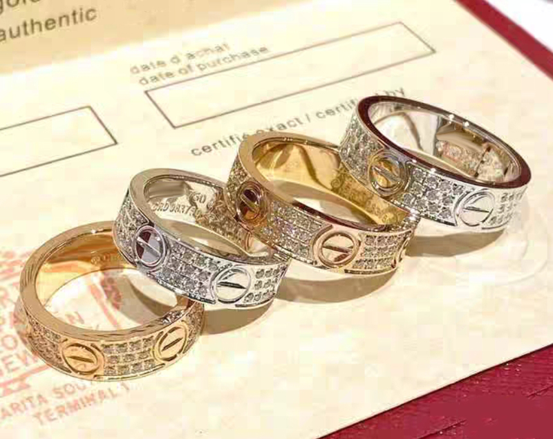 

C Love Ring with Full Zircon 4mm 6mm Width Wedding Men Promise Rings with Velet Bag S12100, Silver