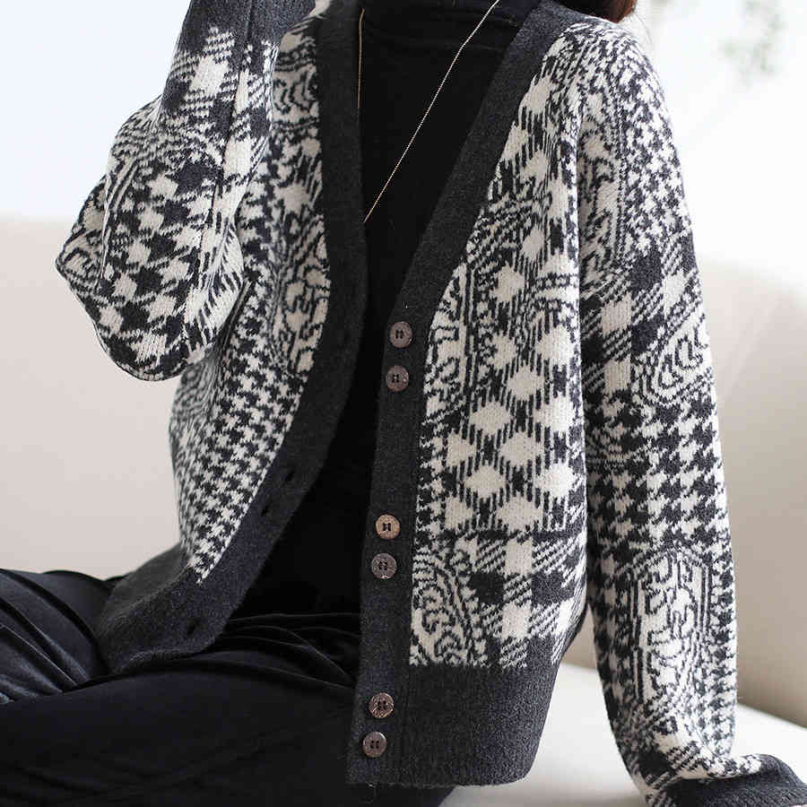 

women's sweaters female retro cardigan y2k, brown female knitted jacket with korean design, autumn fashion and winter 2lpc, White;black