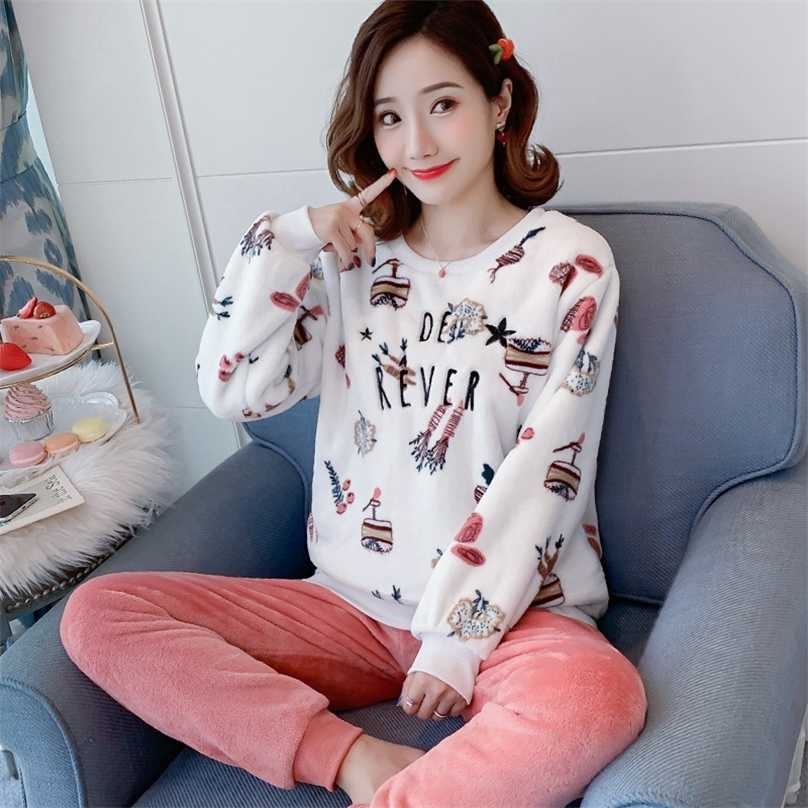 

Winter Flannel Warm Pajamas 2pcs Home Suit Kawaii Pajama Set Fashion Female Pijama Mujer Clothes Pyjama Women Sleepwear 211106, New-9