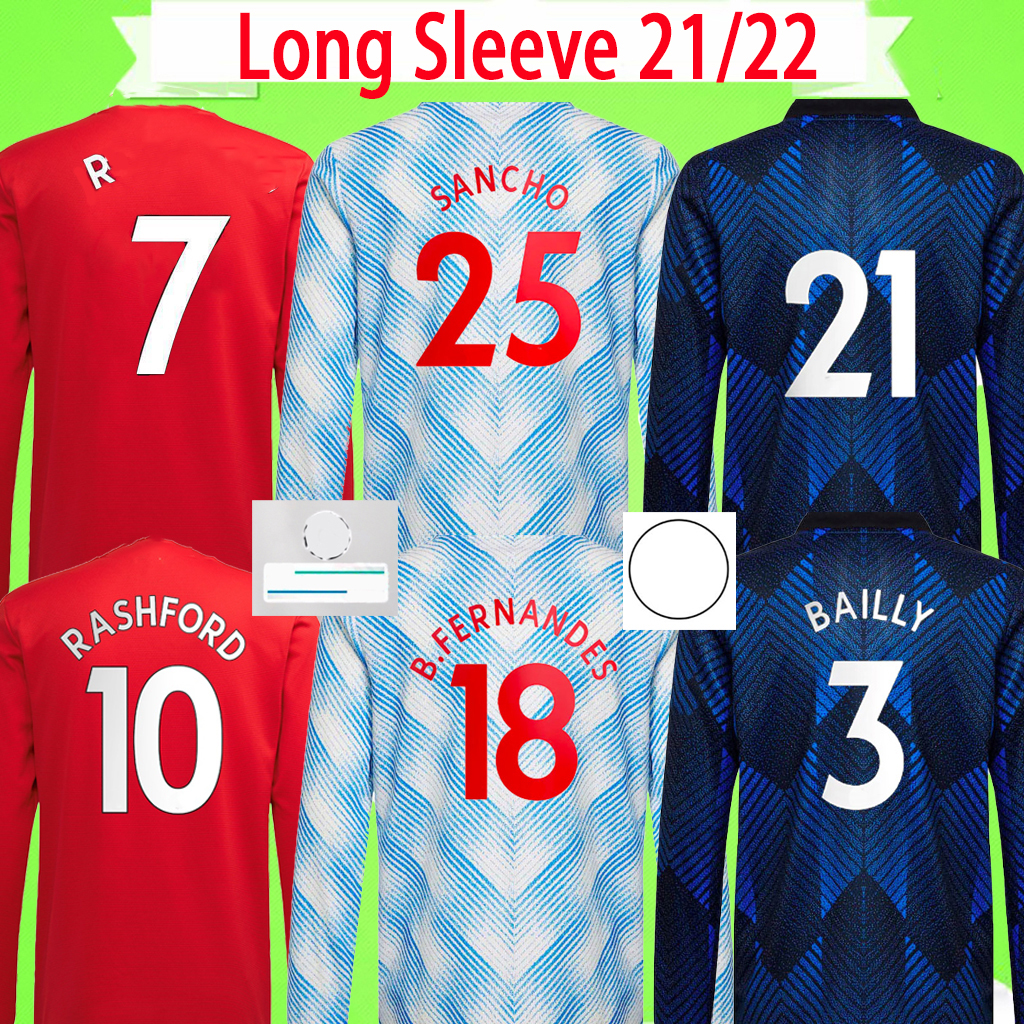 

long sleeve full #7 2021 2022 UTD soccer jerseys B. FERNANDES MARTIAL RASHFORD 21 22 man football shirts home away third fourth 3RD mens adults, 21/22 long sleeve