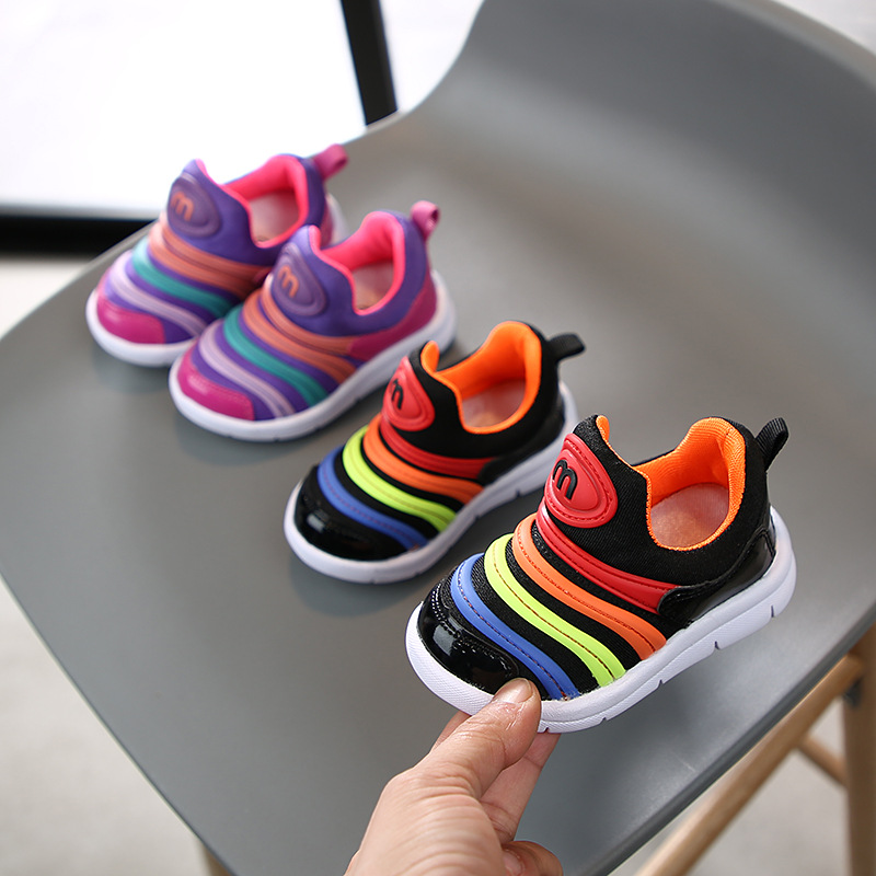 

Infant Toddler Shoes 2021 Autumn Girls Boys Casual Shoes Breathable Non-slip Soft Bottom Rainbow Colors Kids Children Shoes, Black