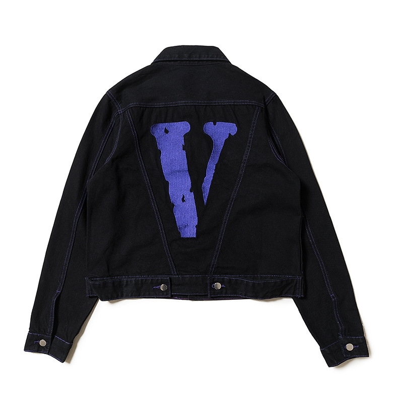 

Men's fashion brand popular big V letter individual denim jacket winter wear, Black