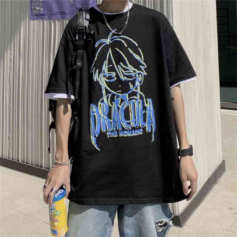 

Fashion Shop Animation Cartoon Printed Short Sleeve Top Summer Ins Trend Loose Tee Boys' T-shirt, White;black