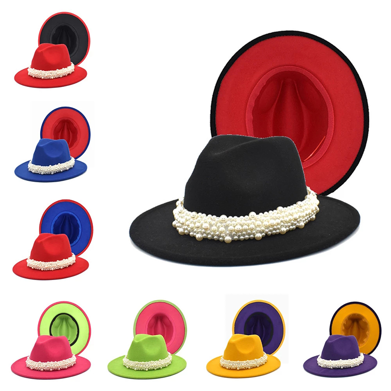 

Vintage Classic Wool Felt Jazz Fedoras Hats Large Brim Cloche Cowboy Panama for Women Men Black Red Trilby Derby Bowler Top Hat