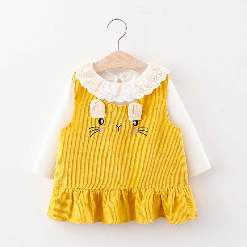 

Bear Leader Cartoon Rabbit Pattern Cute Dress Kids Girls Casual Dresses Long Sleeve Suspender Outfits Princess Costume Cute Suit 210708, Ah1564yellow