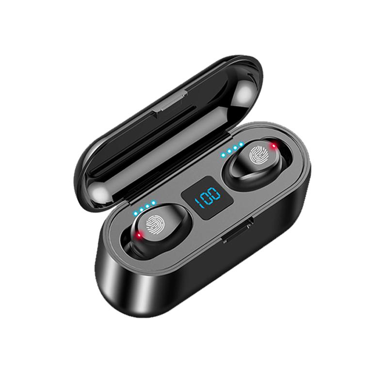 F9 TWS Fones de ouvido Sem Fio Bluetooth V 5.0 Earbuds Microfone Esporte LED Digital Power Display Digital Redução de ruído Fingerprint Touch Fones de ouvido para celular