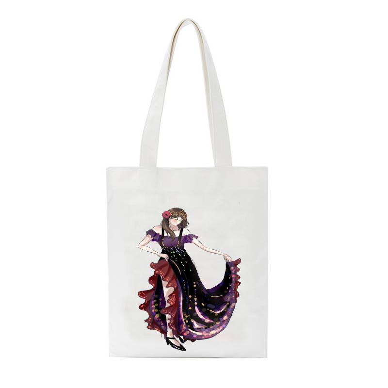 

Shopping Bags Women's Canvas Bag Halloween Witch Cloth Schoolgirl Large Capacity Shoulder Tote Eco Reusable Shopper Handbags, A924