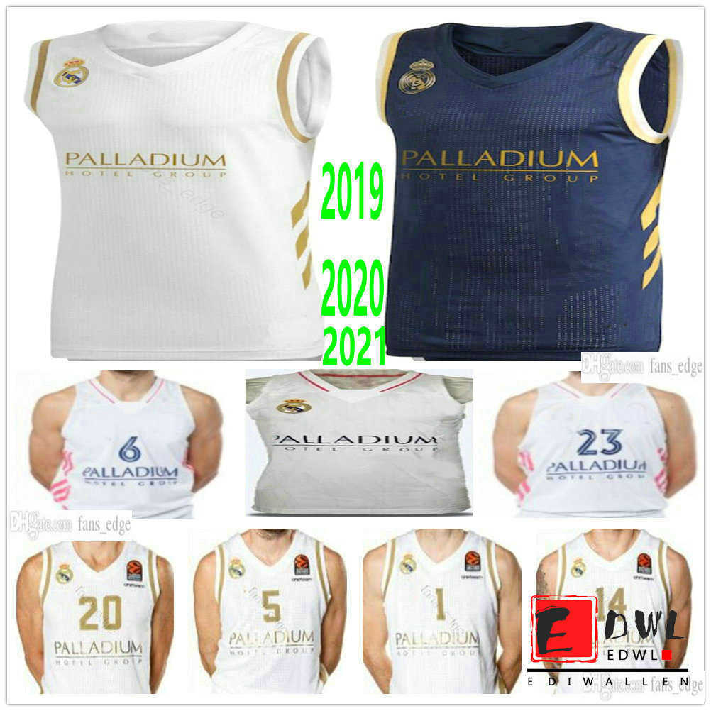 

Custom Printed Real Madrid Basketball Jerseys 9 Felipe Reyes 33 Trey Thompkins 7 Alex Tyus 16 Usman Garuba 22 Walter Tavares 7 Luka Doncic White Blue Shirts