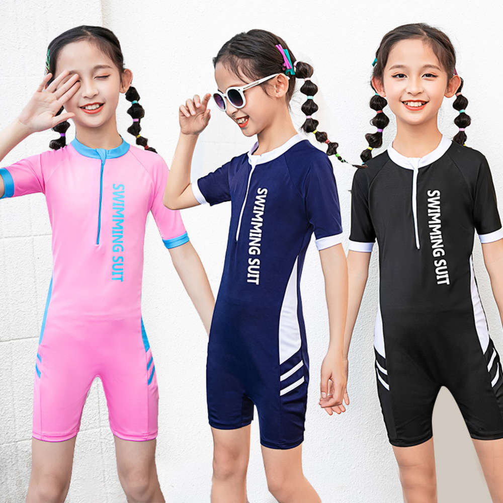 

Children's swimsuit girls long sleeve sunscreen one-piece middle and large children Korean Princess baby spring, Blue