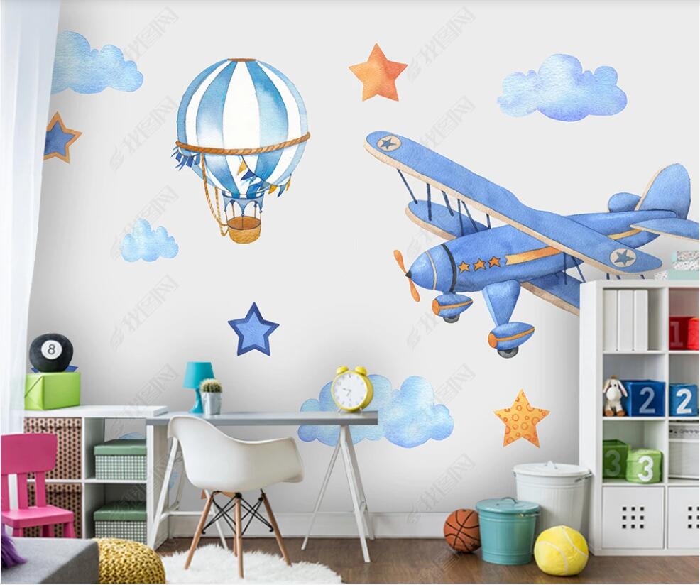 custom photo 3d wallpaper Modern cartoon hot air balloon airplane children&#039;s room home decor living room 3d wall murals wallpaper for walls-image-710021483