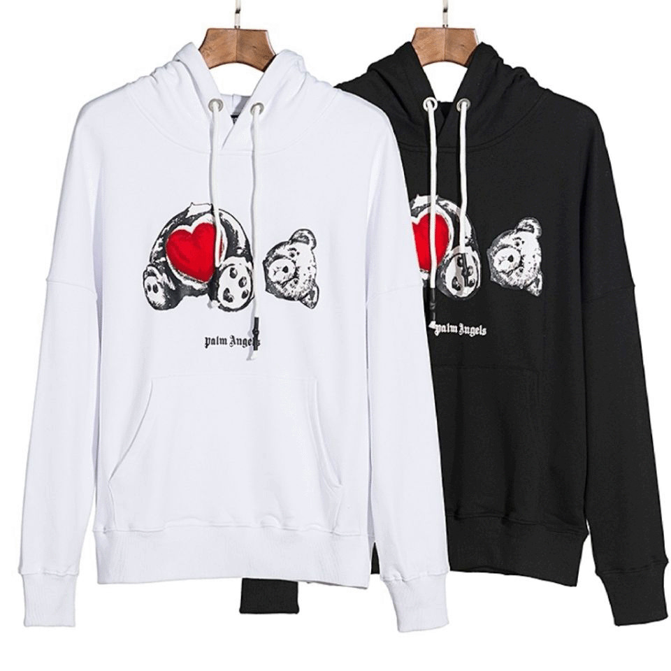 

Designer high street trend angel love severed bear print Pullover Hooded loose men's and women's long sleeve fashion assassin creed hoodie, Black
