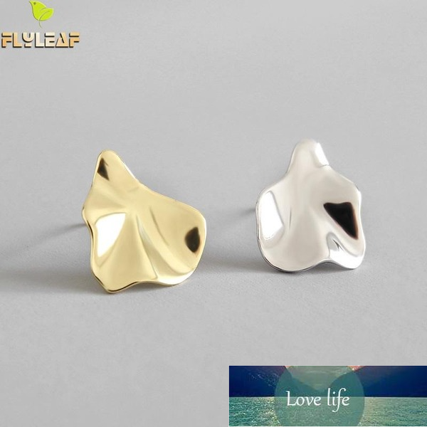 

Flyleaf Gold Irregular Uneven Stud Earrings For Women New Trend 100 % 925 Sterling Silver Lady Fashion Jewelry