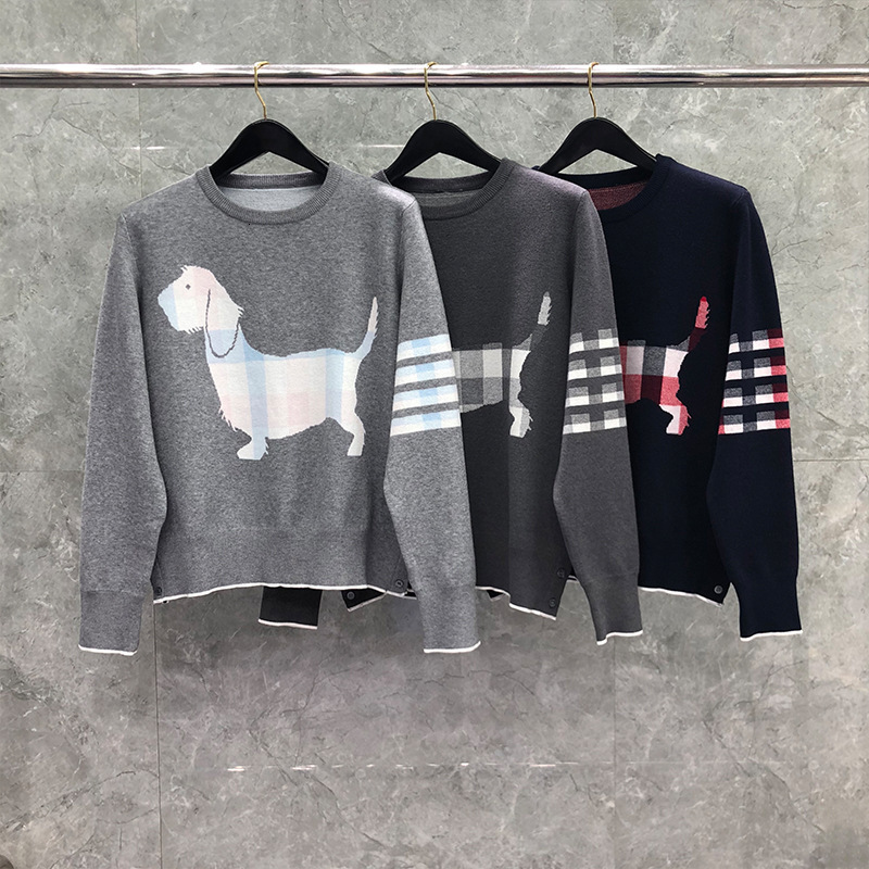 

tees Fashion TB THOM Brand Sweaters Men Slim Fit O-Neck Pullovers Clothing Striped Puppy Pattern Wool Cotton Winter Casual Coat, White