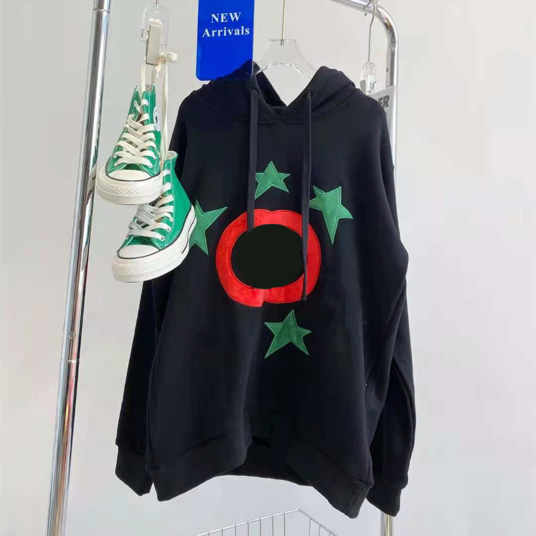 

2021 autumn new fashion brand ancient home embroidery letter leisure Terry simple five pointed star couple Hooded Sweater, Red