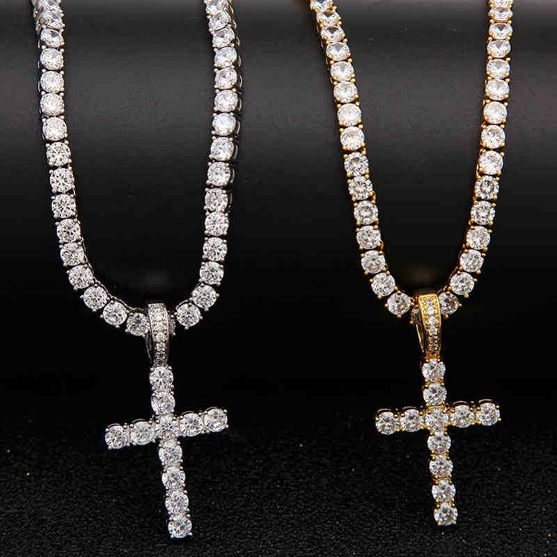 

Necklace Luxury Jewelry Short Full Diamond Cross Gem Pendant Lucky Lady Party Gift, Silver