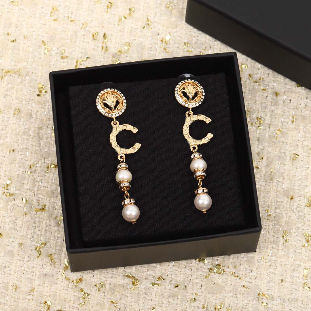 

2021 Top quality drop earring with diamond and nature pearl beads for women wedding jewelry gift have box stamp PS3984