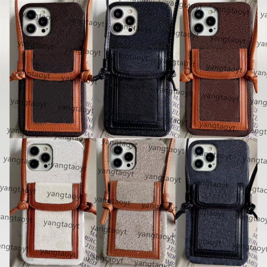 

Top Leather Designer Phone Cases For iPhone 13 Pro Max 12 11 Xs XR X 8 7 Plus Fashion Shoulder Bags Luxury Print Back Cover cellphone Shell