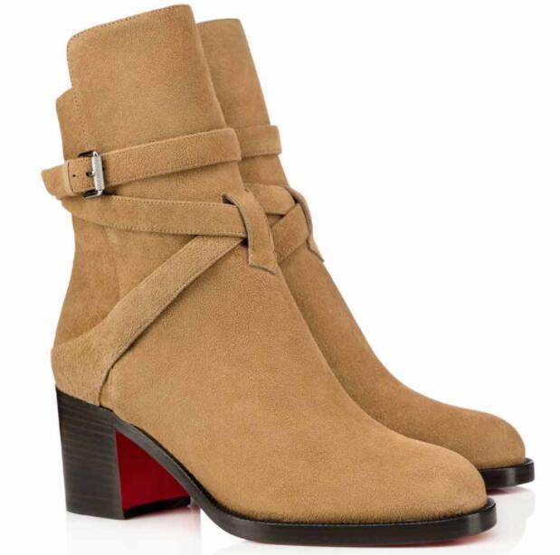 

Casual-chic Design Chunky Heels Women's Red Bottom Ankle Boots Winter Booty Luxury Designer Party Reds Sole Boot With Box,eu35-43