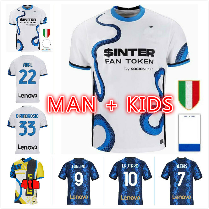 

INTER 2021 2022 soccer jersey Campioni 19 LUKAKU MILAN VIDAL BARELLA LAUTARO ERIKSEN HAKIMI 21 22 I M Scudetto football shirt uniforms men + kids kit 4th fourth